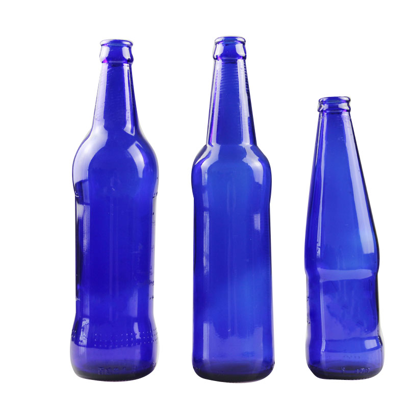 Customized Engraving Logo Blue Color 347ml Beer Glass Bottle