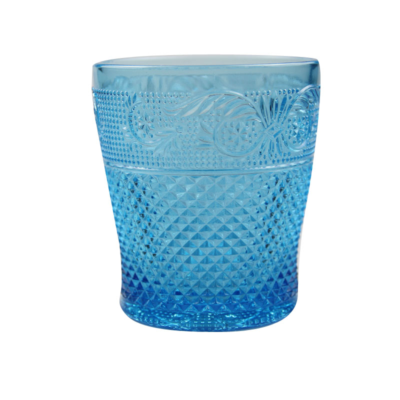 embossed blue glass cup