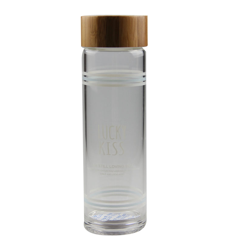 wood lid glass water bottle
