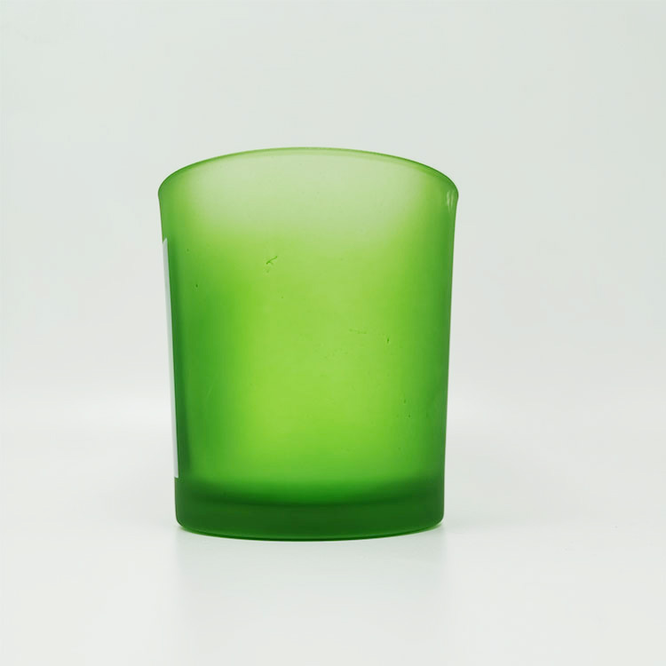 empty customized green colored frosted glass candle jar factory 