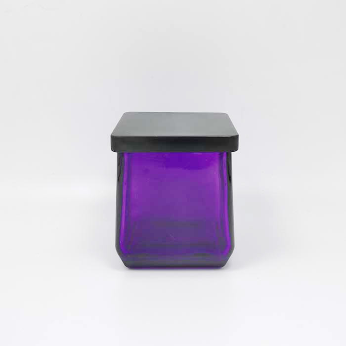 square shape colored glass candle jar with lid factory made 