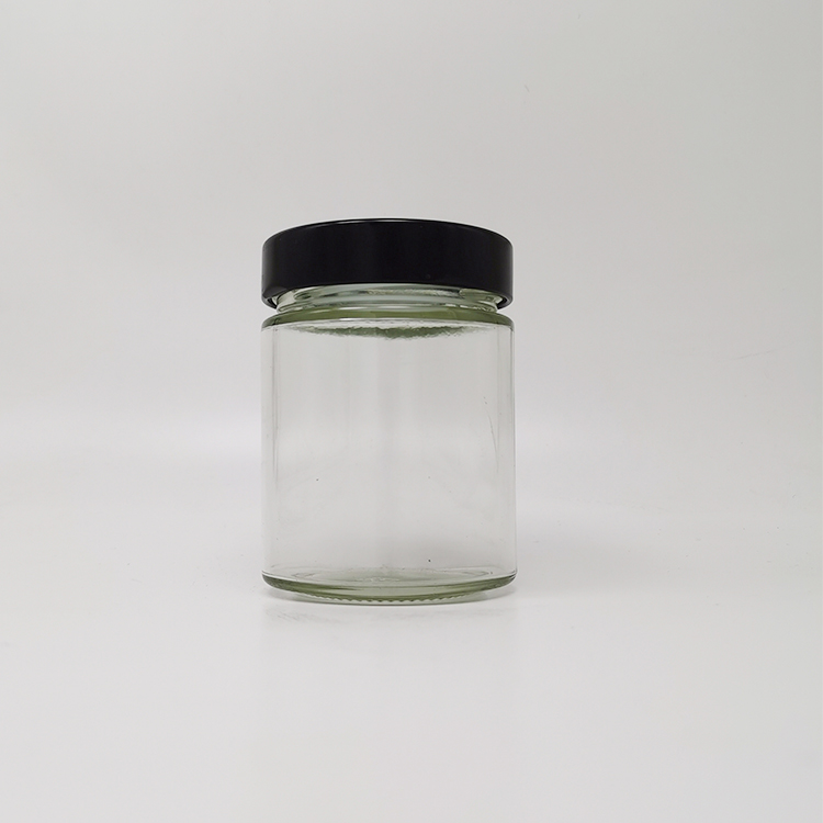 Premium Clear Glass Jar with Big Black Lid, 8 oz Capacity